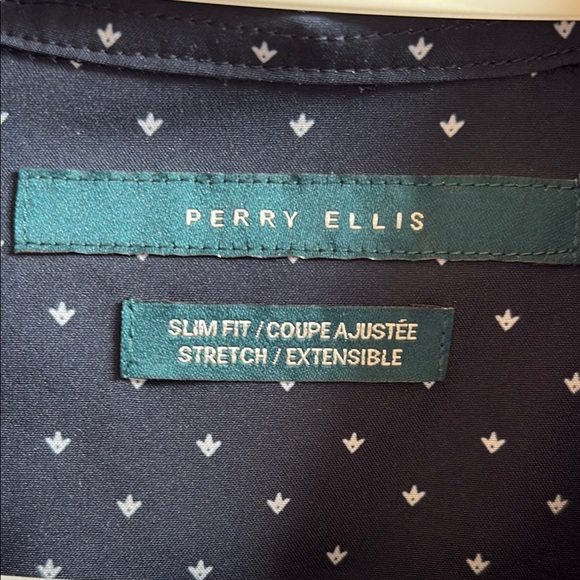 Gorgeous lightweight Perry Ellis Navy Diamond Button-Up Dress Shirt - Picture 2 of 6